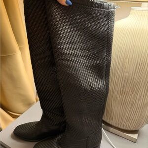 Christian Dior Textured Black Over the Knee Boots